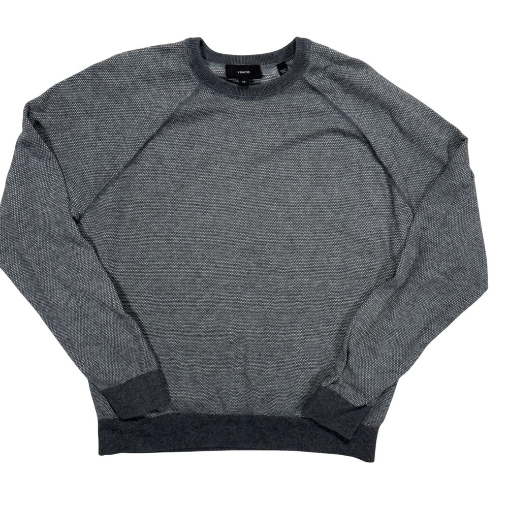 Vince Mens Large Gray Wool Cotton Cashmere Textured‎ Crewneck Raglan